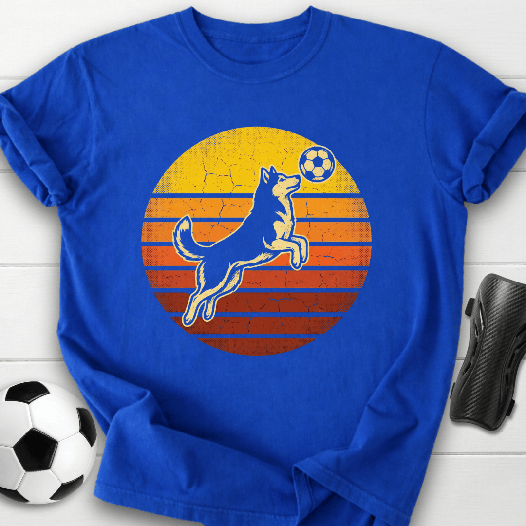 Retro Soccer Dog Sunset T-Shirt
