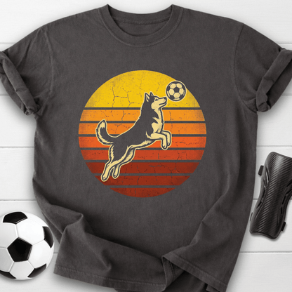 Retro Soccer Dog Sunset T-Shirt