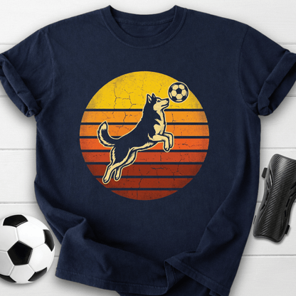 Retro Soccer Dog Sunset T-Shirt