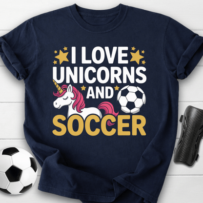 I Love Unicorns and Soccer T-Shirt